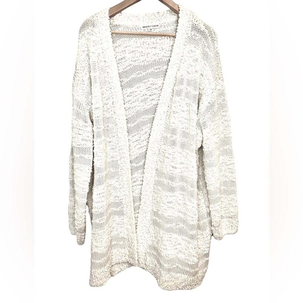 Mesh + Lace Popcorn Knitted Cardigan SZ 2X White  Soft and Comfortable